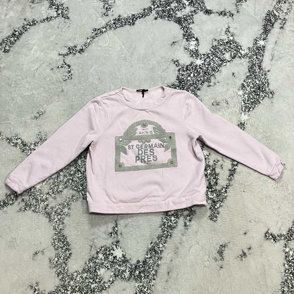 Maje Paris St Germain Des Pres Graphic Sweatshirt Pink Pullover Size 1/ Small